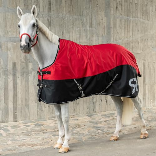 SUNRIDE Winterdecke 250g für Pferde (Helsinki) - 1200D - mit Unterdecken kombinierbar - wasserfest - 3.000mm Wassersäule - extrem atmungsaktiv - rot (155cm)