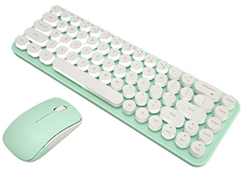 Bewinner Retro Wireless Keyboard and Mouse Combo - Portable 68 Keys Typewriter With USB Receiver, Silent Mouse Set for Home, Office, Gift (White Green)