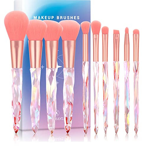 XMOSNZ Pennelli Trucco 10pcs Set Pennelli Make Up Cryatal Pennello Per Fondotinta Evidenziatore Per Il Trucco Liquido Set Pennelli Make Up Professionali (Confezione Regalo, Rosa)