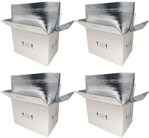 CH-BOX Insulated Shipping Boxes with Liners, 4 Pack 37x24x26cm Small Cold Shipping Box, Perishable Shipper for Mailing Frozen, White (TB151011L-4)