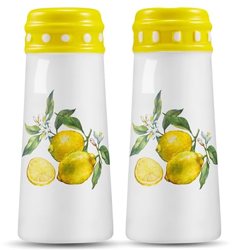 Lemon Salt And Pepper Shakers - Farmhouse Cute Salt Pepper Shaker Set For Kitchen Table, Lime Kitchen Decor Accessories - Large Seasoning Shakers Bottle Set, Unique Citrus Limon Collectable Gifts