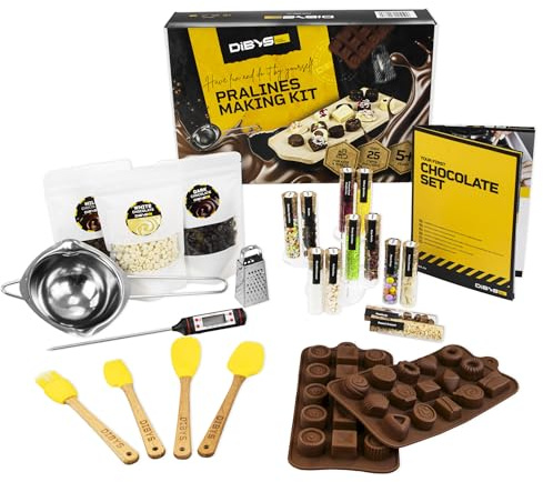DIBYS Kit para Hacer Bombones | Set DIY con 12 Toppings Naturales | Idea de Regalo Creativo para Cumpleaños y Navidad | Fábrica de Chocolate en Casa | Set de Artesanía