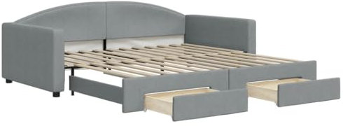 vidaXL Tagesbett, Sofabett Ausziehbar mit Schubladen, Gästebett Schlafsofa für Schlafzimmer Wohnzimmer, Sofa Ausziehbett, Hellgrau 100x200cm Stoff