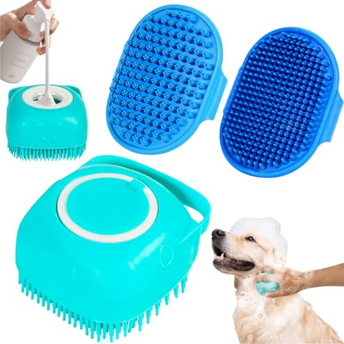 Hundebadbürste Hundeshampoo-Bürste Hundeschrubber Bad Hundebadebürste Schrubber Hundedusche Waschbürste mit verstellbarem Ringgriff für kurzes und langes Haar, 3 Stück