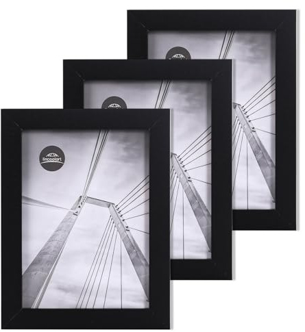 lincoolart bilderrahmen 13x18 cm Holz schwarz Fotorahmen,MDF Rahmen 5X7 inch bruchsicheres Acrylglas,Wand-und Tisch bilderrahmen 3er Set