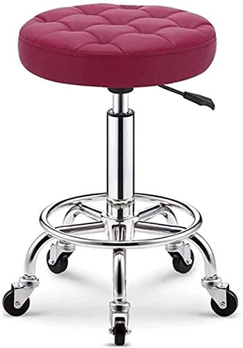 Hocker mit Rollen, runder Rollhocker, hydraulisch, für Werkstatt, Gitarre, Labor, Tattoo, Werkbank, medizinischer, Verstellbarer Drehhocker (Rosa)