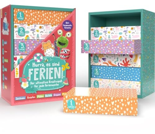 Die Ferien-Bastelbox: Hurra, es sind Ferien! Der ultimative Kreativspaß für jede Ferienwoche: Box (30 x 20 x 11 cm) mit 6 Boxen, Material und Anleitungen für 6 kreative Projekte
