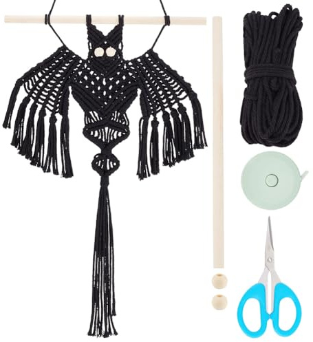 ORIGACH DIY Makramee Halloween Fledermaus Wandbehang Kit handgefertigte Schwarze Fledermaus Wandteppiche Kit mit Schritt für Schritt Anleitung gewebt Makramee Wandbehang Dekoration