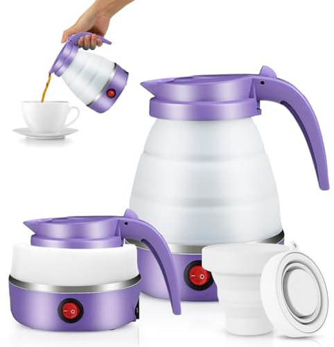EUBSWA - Bollitore portatile da campeggio, 600 ml, pieghevole, mini bollitore elettrico in silicone per campeggio, viaggi, attività all'aperto (viola)