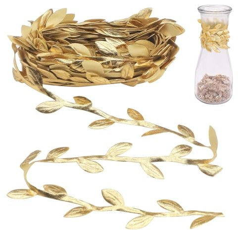 KARELLS Guirlande de feuilles dorées de 10 m - Guirlande de feuilles artificielles - Pour fête, mariage, cérémonie - Décoration de lampe