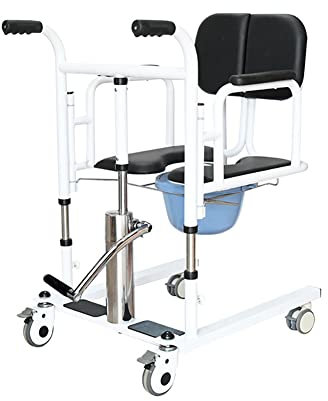 CRBUDY Toilettenstuhl, Hydraulischer Patientenlift für zu Hause mit 180° geteiltem Sitz, Roll-Duschstuhl mit Toilettenöffnung und Eimer, 330 Pfund, Toilettenstuhl neben dem Bett für Senio