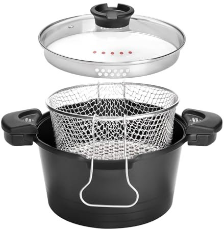 ROSSETTO Pentola Pastaiola Induzione Casseruola Rivestimento antiaderente Friggitrice con cestello Multifunzionale Nero 24cm