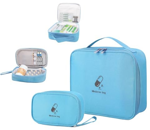 JUNUNDJING 2 Pezzi Kit Pronto Soccorso Da Viaggio, Kit Primo Soccorso Da Viaggio, Cassetta Pronto Soccorso, Porta Medicine, Scatola Medicinali, Scatola Medicine, Borsa Medico Pronto Soccorso (blu)