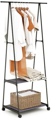 Trintion Small Clothes Rails 55x42x160cm Clothing Coat Rack Clothing Rail for Bedroom Hanging Rail for Clothes Children's Garment Dress Hanging Display Stand with Shoe Storage Shelf Black