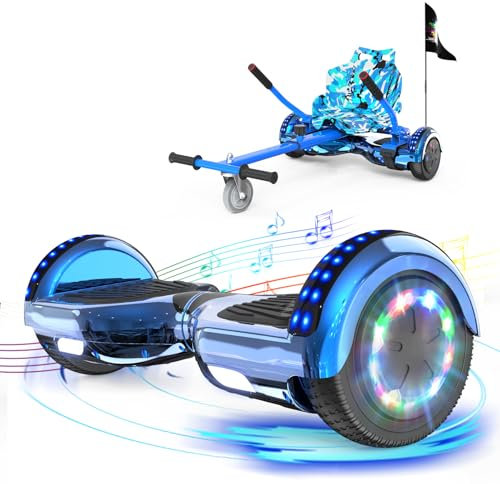 RCB Hoverboards Go Kart for Kids, 6.5 Hoverboard and Kart Bundle, Hoverboard with Seat, Bluetooth Speaker, LED Lights, Gift for Childrens Teenagers and Adults