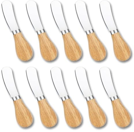 Kznifmk 10 Cuchillos para Untar Queso, Mini Cuchillo para Untar Mantequilla con De Madera, Juego De Cuchillos para Queso De Acero Inoxidable