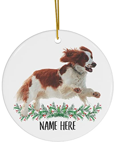 Weihnachtsbaumschmuck 7.3 cm, Lustiger Personalisierter Name Welsh Springer Spaniel Springen Christbaumschmuck Anhänger Elegant Runde Keramik Ornament Personalisierte Weihnachtsanhänger