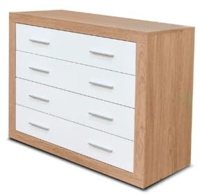 IBERA HOME Cómoda Kiara de 4 Cajones – Acabado Blanco y Cambria, Solución Elegante para Almacenamiento en Dormitorio