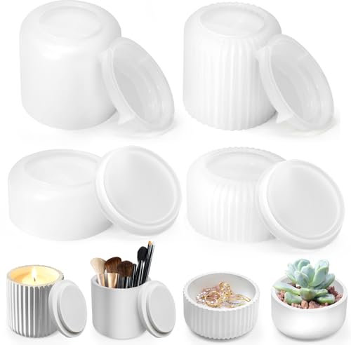 Silikonformen - 4 Stück Glas mit Deckel, Formen Silikonschale für Teelichthalter, Vase, Sukkulent, Kerzenhalter, Blumentöpfe und Lagerbehälter