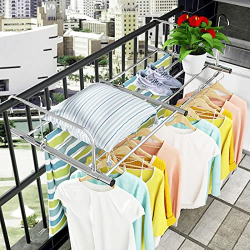 Tendedero portátil para barandillas de balcones y alféizares de ventanas, tendedero de ropa de acero inoxidable, toallero plegable para interiores y exteriores, tendedero retráctil para ropa, zapatos