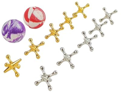 Colcolo Jacks Juego de Mesa Metal, Retro, Jacks y Bouncy Ball Set Old School Jax Juego para favores y Family Game Night