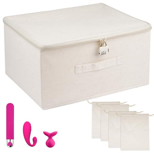 Lockable Adult Toy Bag,15.8 x 11.8 x 7.9 In Storage Organizer Toy Bag with 4 Drawstring Bags,Storage Bins Case with Zipper for Adult Toys Lock Box for Women and Men Clothes Container