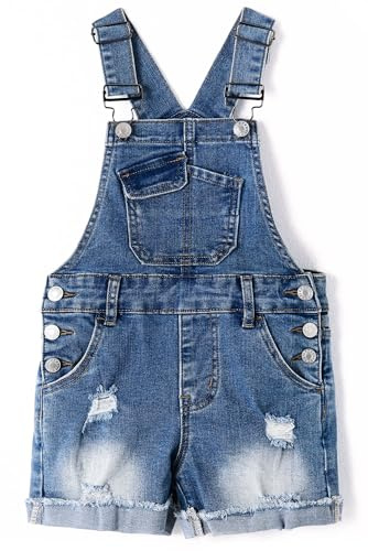 KIDSCOOL SPACE Mono Corto de Mezclilla para Niñas, Mono de Mezclilla para Niños Pequeños y Grandes, Azul, 11-12 Años
