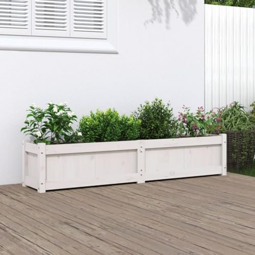 Myheimly Pflanzkübel Rechteckig Blumenkübel mit großem Fassungsvermögen, Pflanzkasten Übertopf für Garten Terrasse, Blumentopf Blumenkasten Weiß 150x31x31 cm Massivholz Kiefer