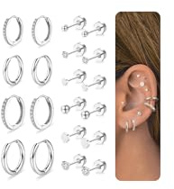 Nelytiya 10 par silver guld örhängen rostfritt stål kirurgisk uppsättning örhängen dam zirkon hypoallergen brosk örhängen cirkel multi piercing öra, Rostfritt stål