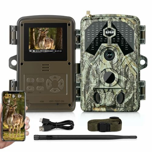 BlazeVideo A106W WLAN Wildkamera mit App, 64MP 4K, Bluetooth & WiFi, 0,1 s Auslösezeit, 120° PIR Bewegungsmelder, Nachtsicht, Bewegungsmeldung für Jagd, Wald, Überwachung und Forschung
