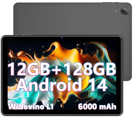 Rebecco 2025 Tablet 10 Inch Android 14 Tablets, 12GB RAM+128GB ROM(Expand to 1TB), Octa Core 1280 * 800 IPS HD Display Android Tablet, Unisoc A523 CPU, 5G/2.4G WiFi, Dual 5MP+8MP Camera,(Gray)