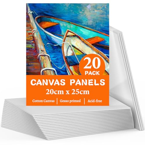 Koncci 20 Packs Canvas for Painting 20X25cm (8''x10''), Cotton Acid-Free Blank Canvas Panels for Acrylic & Oil & Watercolor, for Professional Artist, Hobby Painters & Beginners