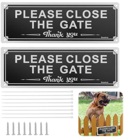 Please Close The Gate Sign, 2 Pcs Dog Signs With Zip Ties And Screws 25cmx9cm Aluminum UV Resistant Keep Gate Closed Sign Waterproof For Post Garden Home Door Wall Fence Gate