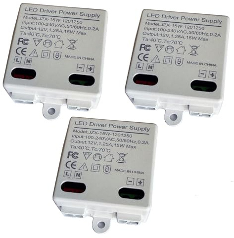 3 pcs LED Trafo, LED Transformator 12V/DC, 15W Mini Transformer | Gleichstrom Treiber,für verschiedene 12-V-Niederspannungs-LED-Anwendungen, Türklingeln, Schrankleuchten usw