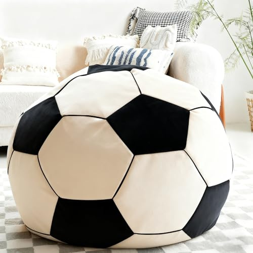 KBZSlyn Soccer Bean Bag (No Fillers) Bean Bags Cover Football Bean Bags Gaming Chair Indoor Organizing Plush Toys for Girls and Boys Unpadded Seat Cushion Cover(White,100cm)