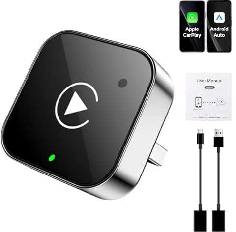 Glaxcidy Adaptador Carplay 2 en 1 Inalámbrico para Android/iPhone, Plug and Play, Convierte de Cableado a Inalámbrico Adaptador Car Play Android-Auto Compatible con iPhone iOS 10+