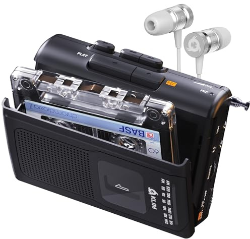 KLIM K8 Cassette Tape Player Portable with Fusion Headphones - Cassette Recorder - NEW Version - AM/FM - Built-in Microphone & Speaker - Headphone Jack & Earphones - Black