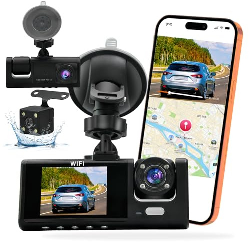 Camera Embarquée Full 4KHD Dashcam Voiture Avant Arrière,Camera Voiture Enregistreur Jour et Nuit connectivité Wi-FI, Vision Nocturne,WDR,Enregistrement en Boucle