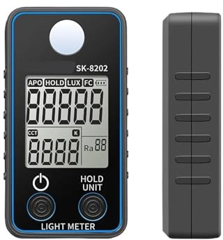 luxmetro digitale, Misuratore di luce digitale, misuratore luminosità portatile, LCD da 0,5 a 300.000 Lux/Fc, fotometro tascabile for la coltivazione piante per Case Agricoltura Magazzini(SK-8202)