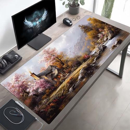 Gaming Mauspad 1600x800x3 mm Gaming Mousepad XXL Baum Grün Mauspad Schreibtischauflage, Genähte Kanten Mausmat, rutschfeste Gummibasis, Schreibtisch Schutz für Home Büro, Geschenke PjY7610 0-4