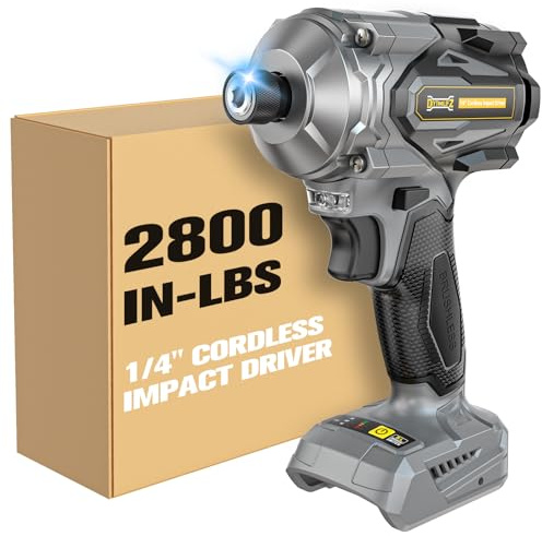 DIYtoolifz Cordless Impact Driver 1/4 Compatible with Dewalt 20V Battery (Bare Tool), 2800 In-lbs Brushless Impact Drill, 3900 RPM Compact Driver Tool for Home Projects, Auto-Stop & LED Light