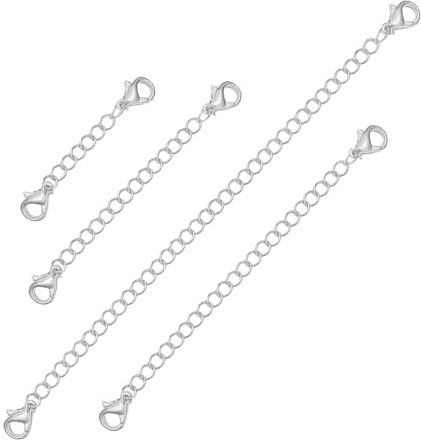 YAWYO 4 Prolongateurs de Collier avec Fermoirs Mousquetons, Chaine de Sécurité de 3 cm 5 cm 7.5 cm 10 cm pour Bracelets, Bijoux