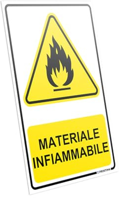 PRINTIMA Segnaletica informativa MATERIALE INFIAMMABILE in italiano 21x32 cm in PCV con set di montaggio – Cartello per zone a rischio incendio