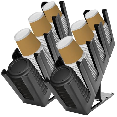 Bpyhebe 2Pcs Disposable Paper Cup Dispenser, Adjustable Coffee Cup and Lid Holder with 4 Compartments, Black PP Coffee Station Organizer for Countertop Coffees Bar Restaurant Breakroom
