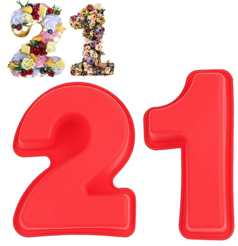 Pxvelcn Stampi per torte a forma di numero 21, antiaderenti, in silicone per uso alimentare, con numeri di compleanno, per teglie da forno, lavabili in lavastoviglie (21)