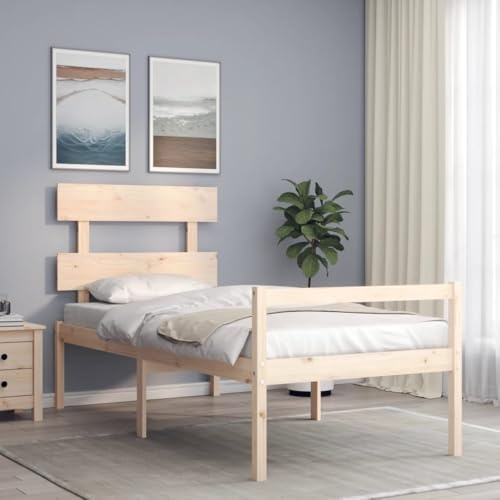 sephironlbb Seniorenbett Massivholz Kiefer, 75x190 cm, mit Kopfteil, Hohe Einstiegshöhe 45 cm, Rustikales Holzbett für Schlafzimmer, Senioren und Gästezimmer