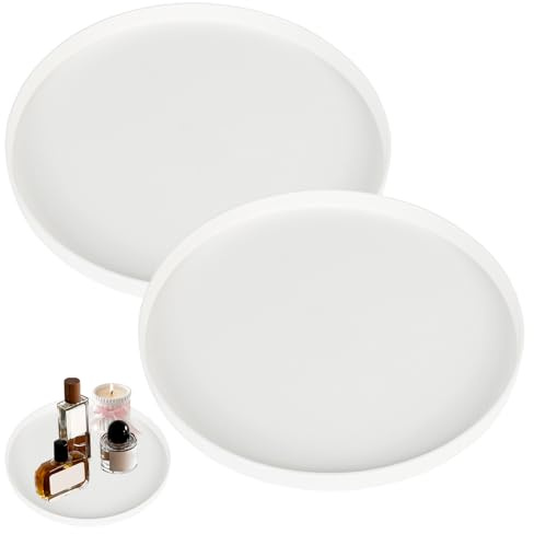 YHNDECO 2 Stück Deko Tablett Rund, 30cm Dekotablett mit 4 Anti Rutsch, Dekoteller Kellnertablett, Rund Serviertablett, Dekoteller Rund, kerzentablett für Kosmetik Schmuck Bad Wohnzimmer Deko