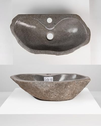 WohnFREUDEN - Lavabo ovale in pietra, 50 cm, con foro per rubinetto, bagno, WC, giardino, pietra fiume, lavandino a mano