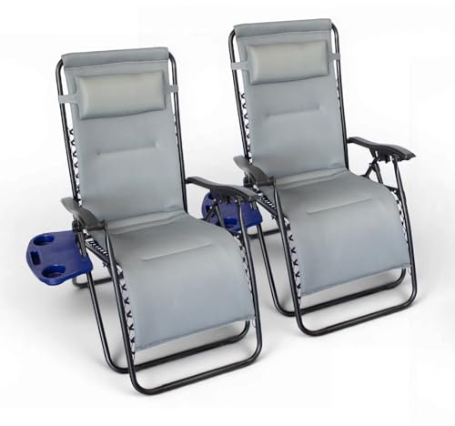 Pincho Tumbonas Jardin Exterior Silla Plegable Camping, Silla Gravedad Cero, Hamaca Plegable con Acolchado 2 cm y Bandeja Extraíble - Acero Ligero, Respaldo Alto, Cojín Cervical, 110 kg