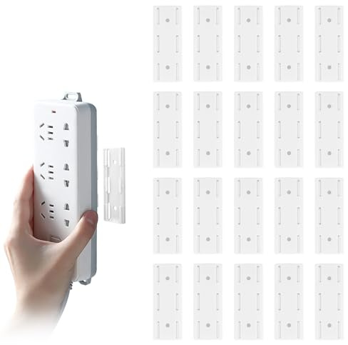 Fatiya 20 soportes para regleta de alimentación de pared, soporte autoadhesivo sin perforaciones, soportes de enchufe de montaje en pared, fijador de cable de extensión con diseño deslizante para
